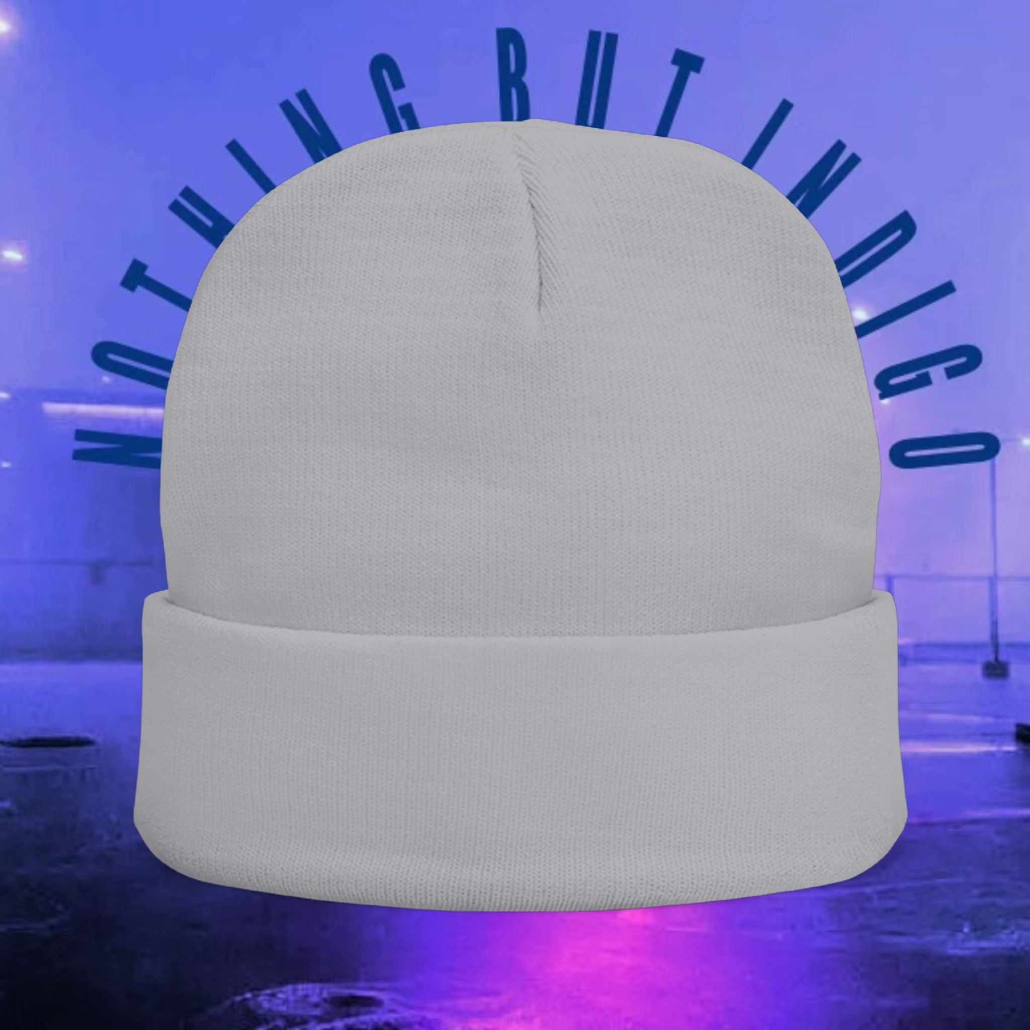 Knit Beanie — 'Nothing But Indigo' Embroidered Cuff Hat