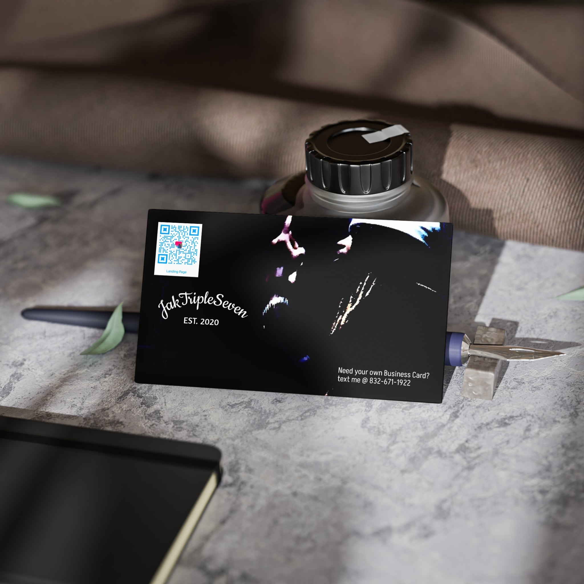 Custom Business Cards — Dark Minimal Musician QR Card (JakTripleSeven EST. 2020)