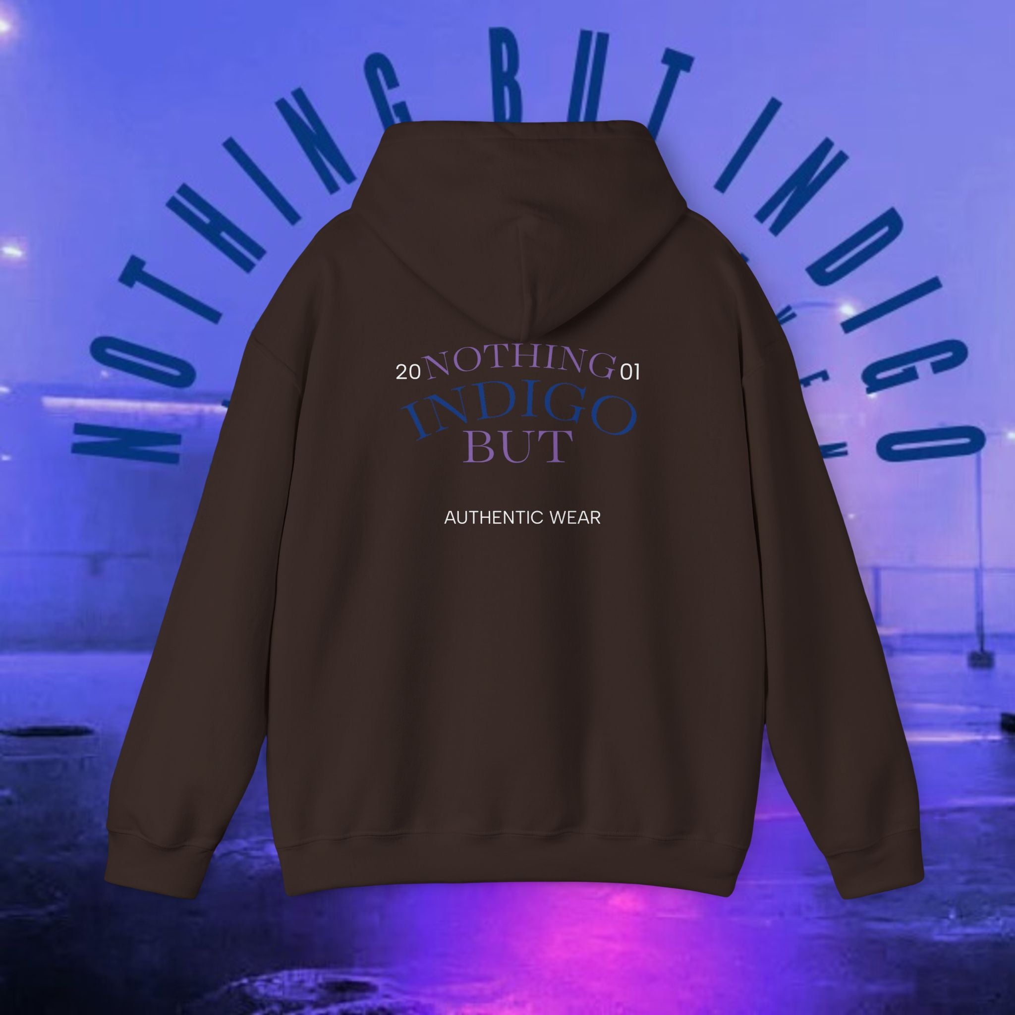Nothing But Indigo Hoodie — Minimal Script Graphic Pullover