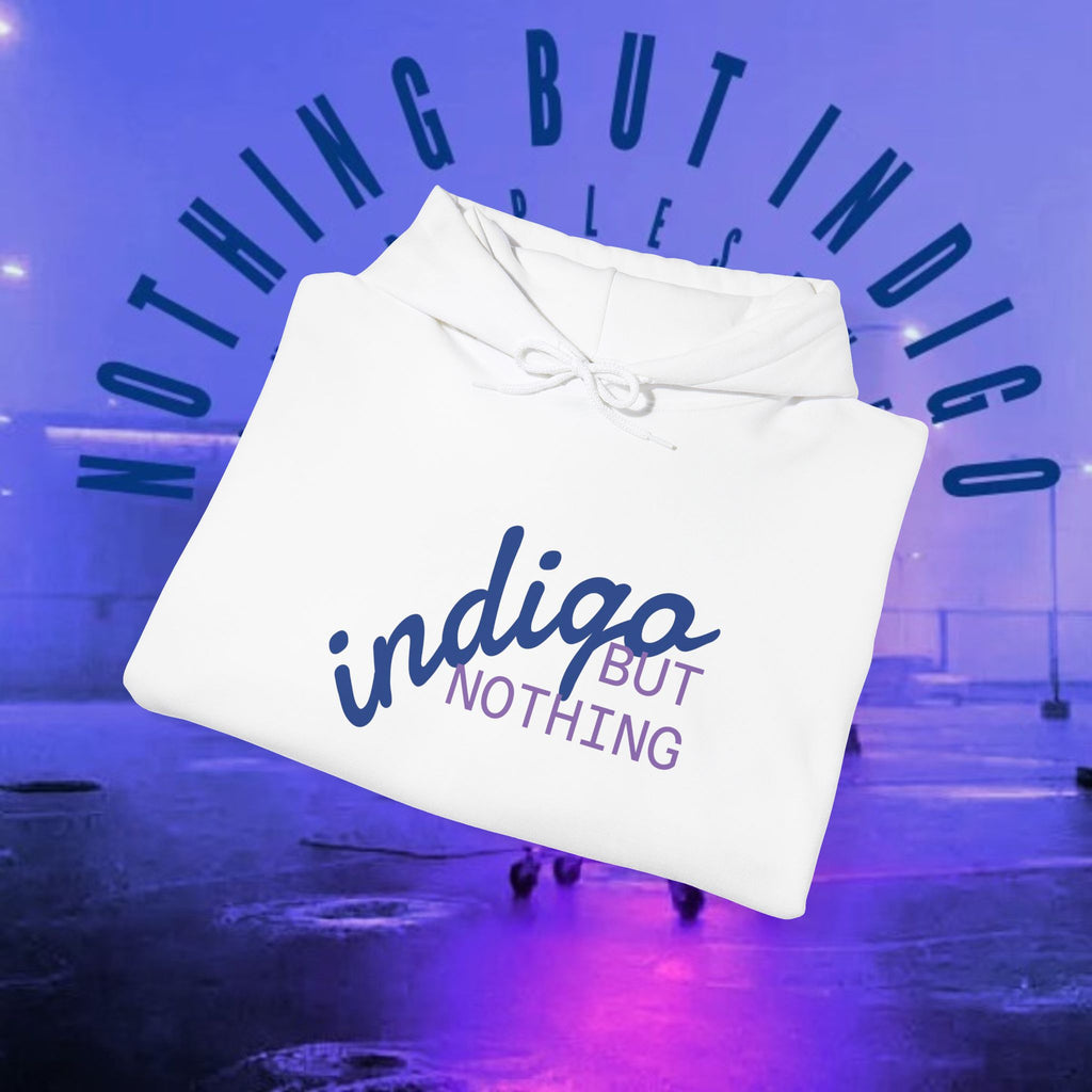 Nothing But Indigo Hoodie — Minimal Script Graphic Pullover