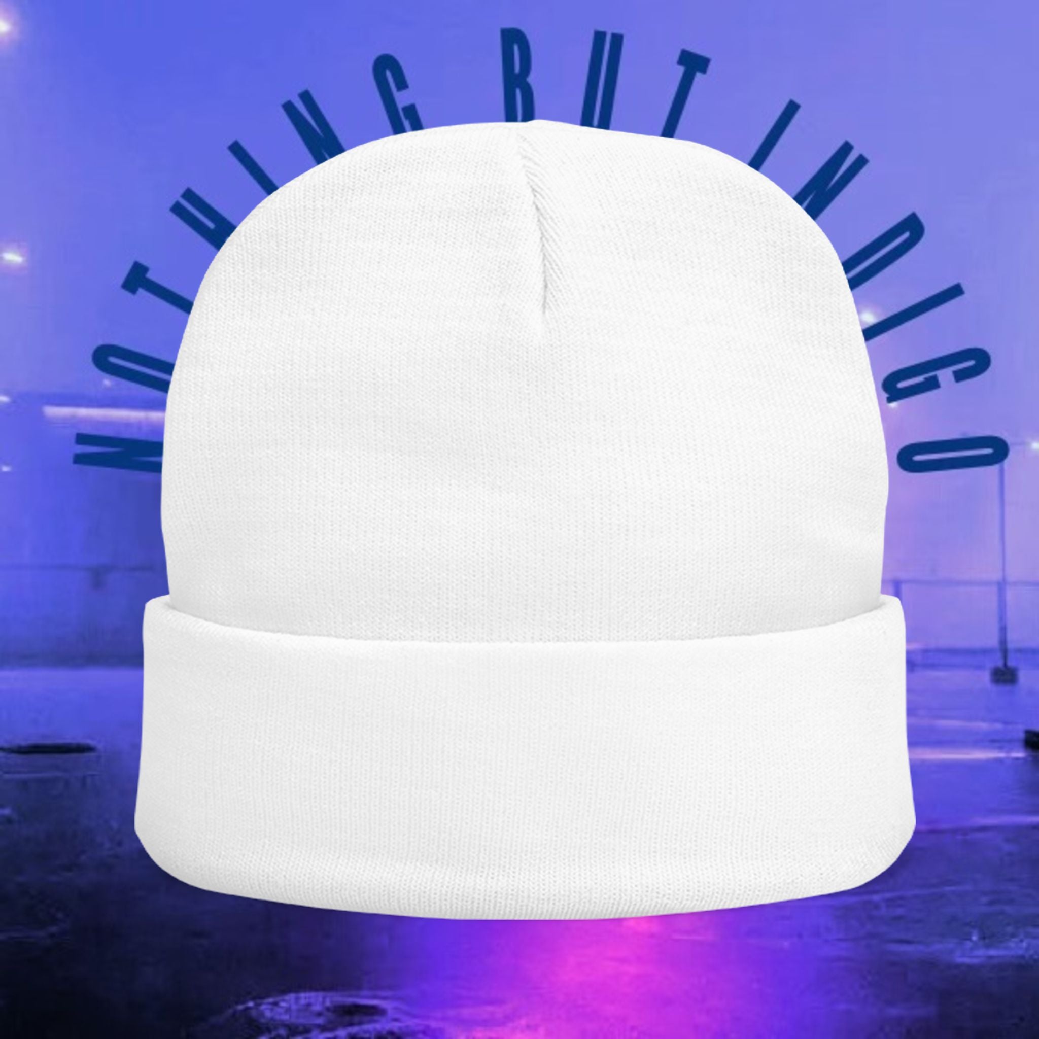 Knit Beanie — 'Nothing But Indigo' Embroidered Cuff Hat