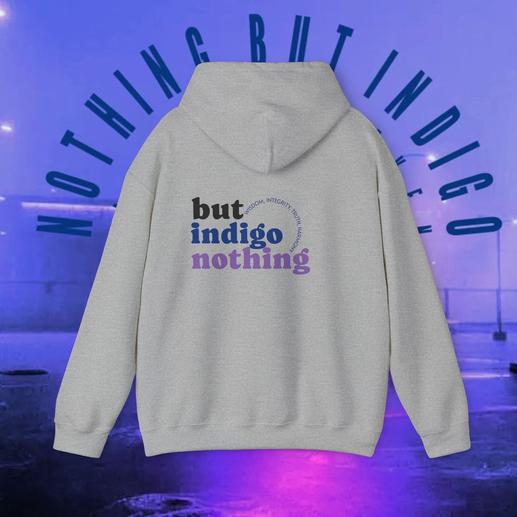 Nothing But Indigo Hoodie — Minimal Script Graphic Pullover