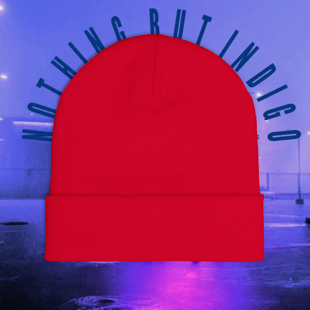 Knit Beanie — 'Nothing But Indigo' Embroidered Cuff Hat