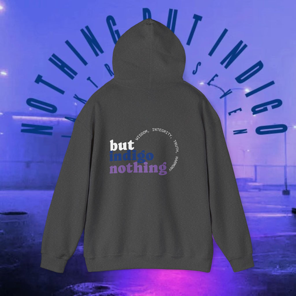 Nothing But Indigo Hoodie — Minimal Script Graphic Pullover