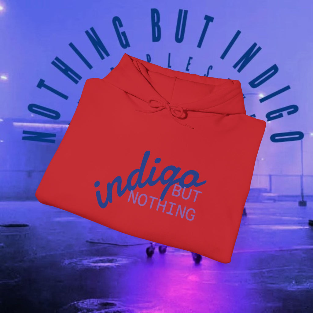 Nothing But Indigo Hoodie — Minimal Script Graphic Pullover