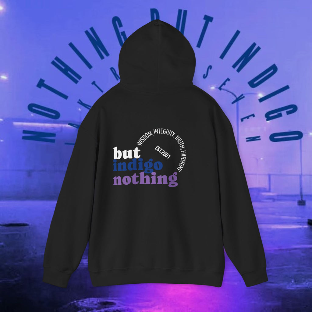 Nothing But Indigo Hoodie — Minimal Script Graphic Pullover