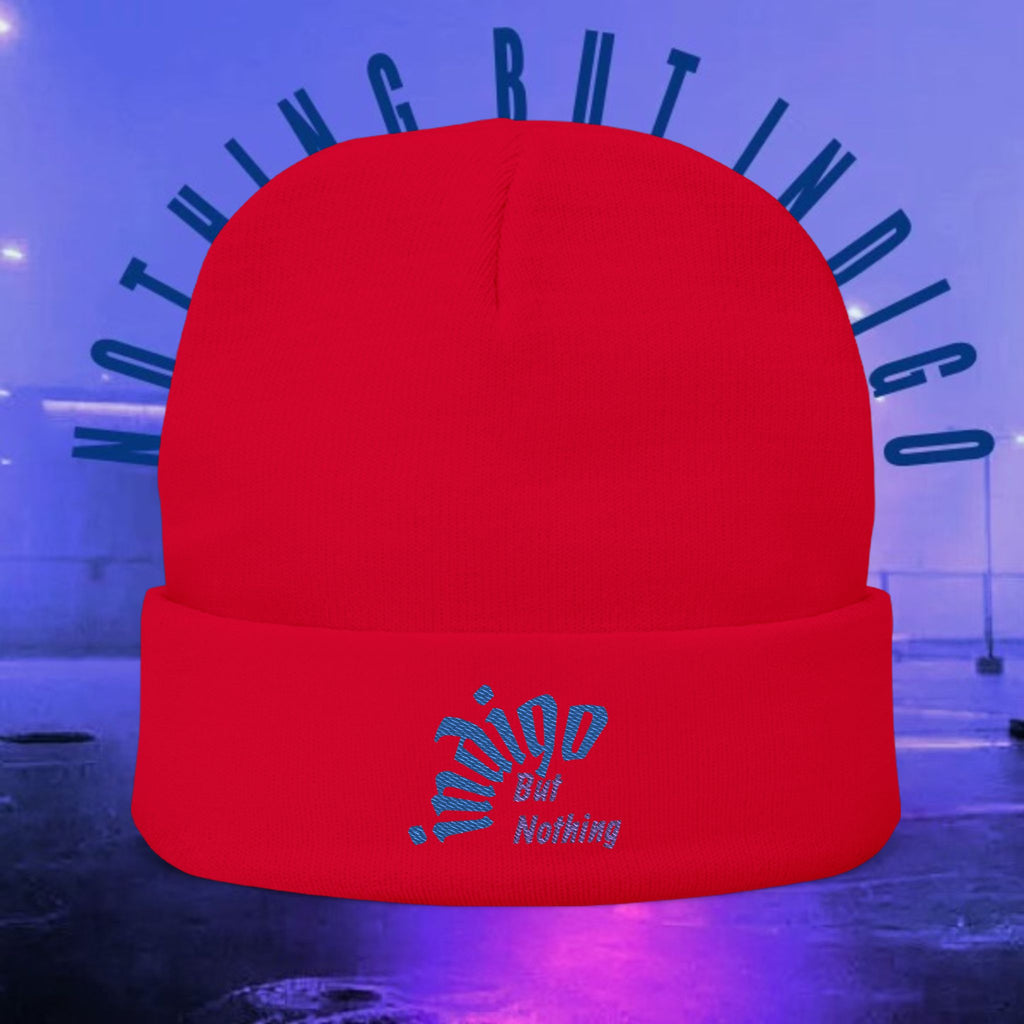 Knit Beanie — 'Nothing But Indigo' Embroidered Cuff Hat