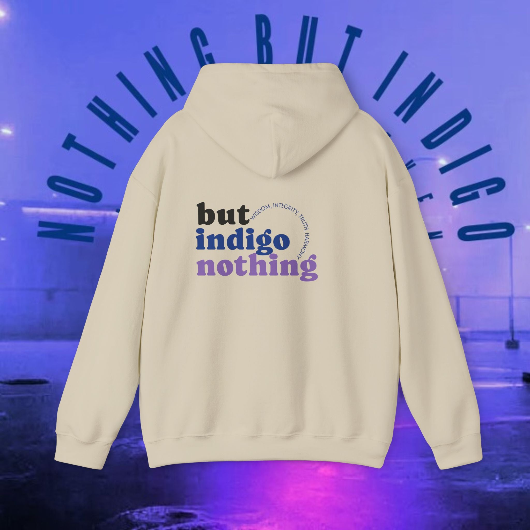 Nothing But Indigo Hoodie — Minimal Script Graphic Pullover