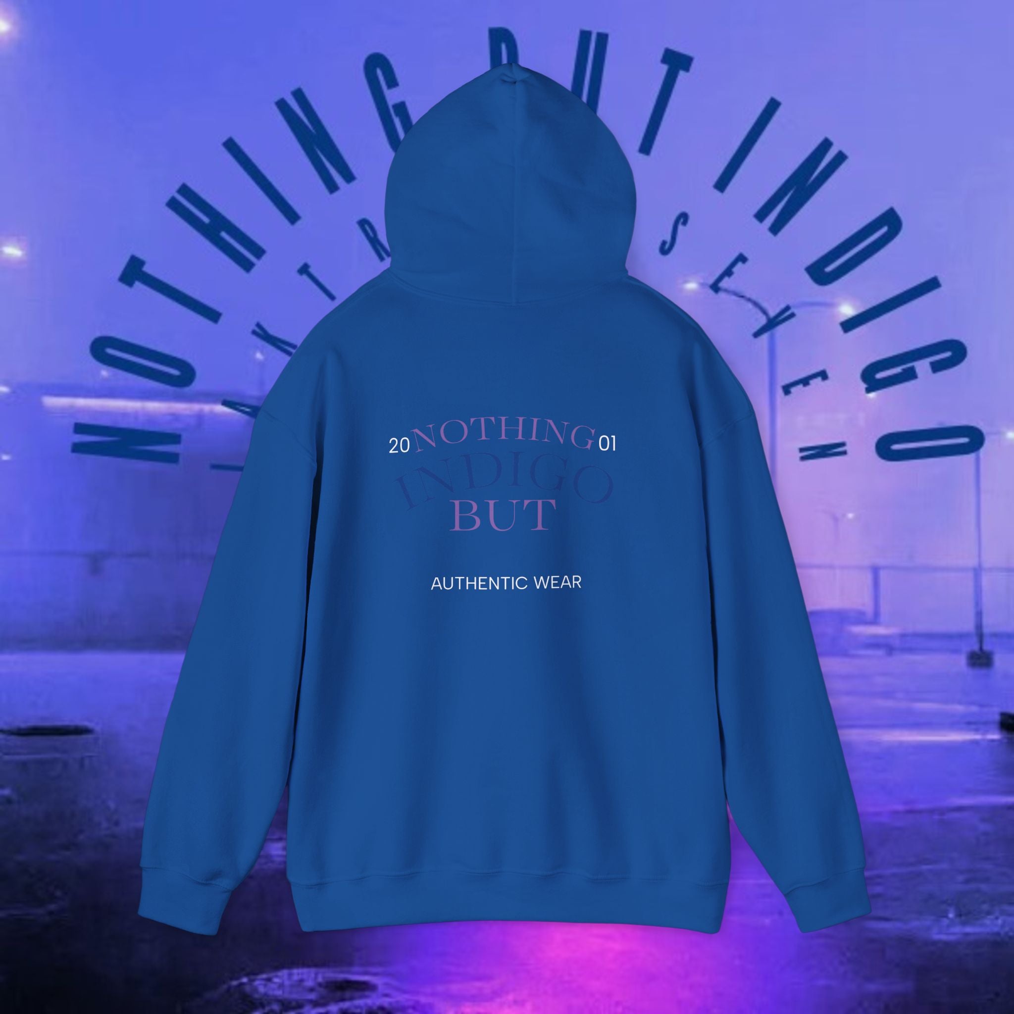 Nothing But Indigo Hoodie — Minimal Script Graphic Pullover