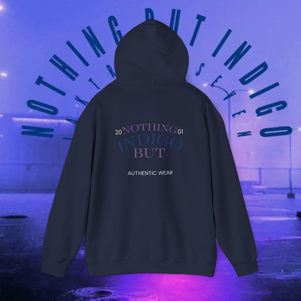 Nothing But Indigo Hoodie — Minimal Script Graphic Pullover