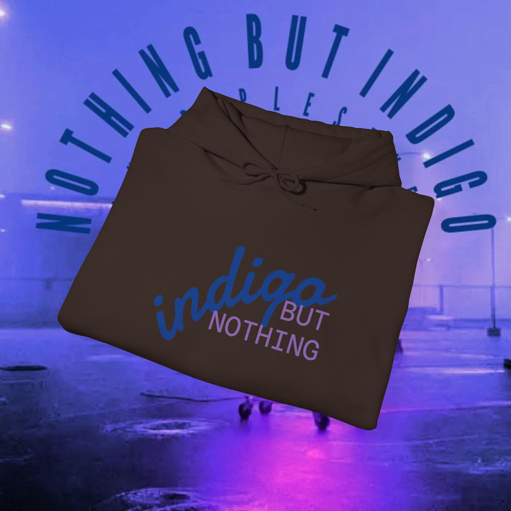 Nothing But Indigo Hoodie — Minimal Script Graphic Pullover