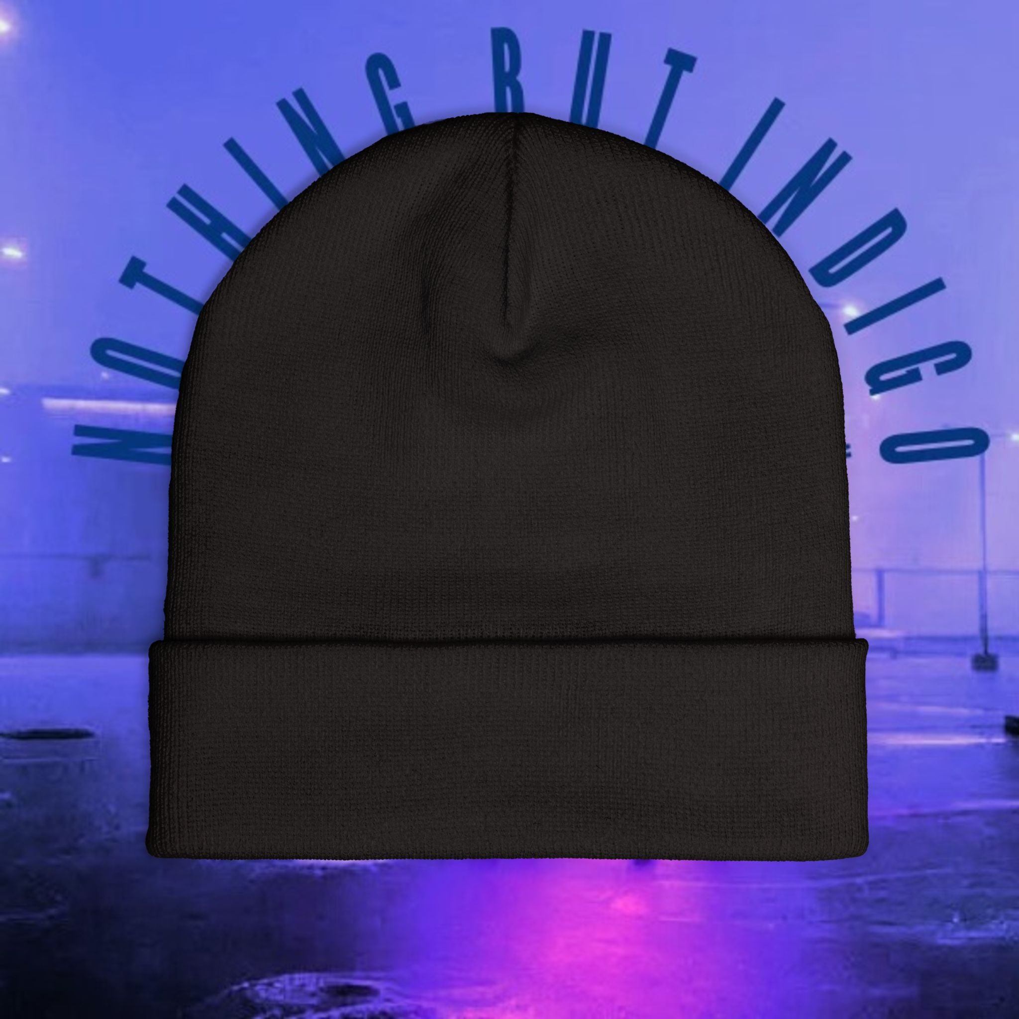 Knit Beanie — 'Nothing But Indigo' Embroidered Cuff Hat