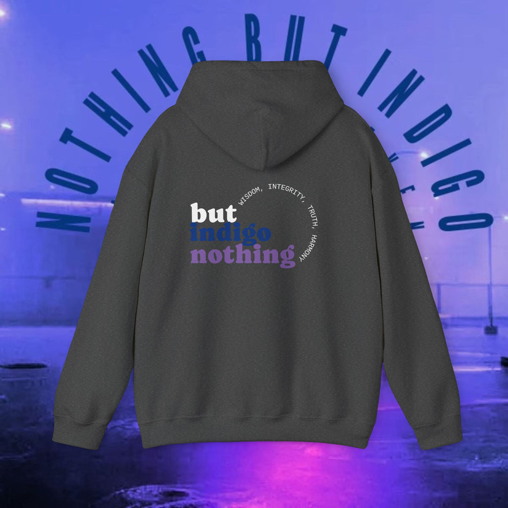 Nothing But Indigo Hoodie — Minimal Script Graphic Pullover