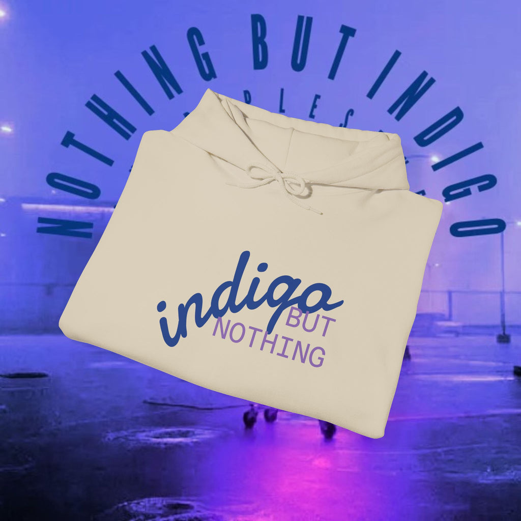 Nothing But Indigo Hoodie — Minimal Script Graphic Pullover