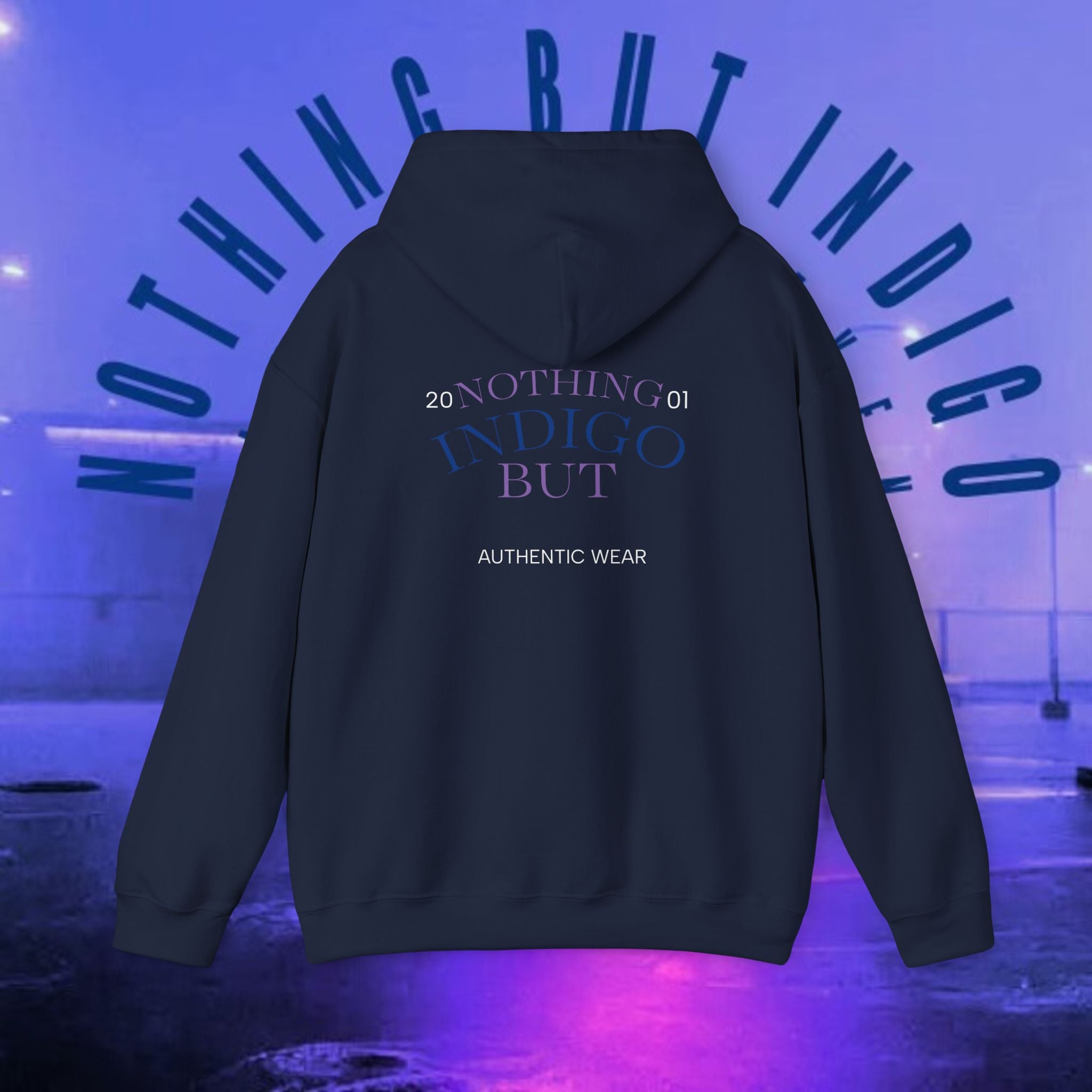 Nothing But Indigo Hoodie — Minimal Script Graphic Pullover