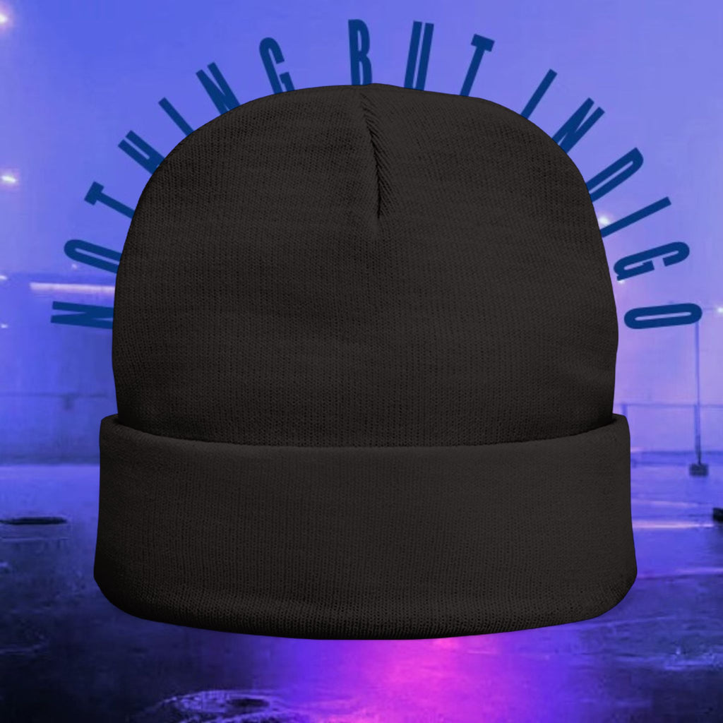 Knit Beanie — 'Nothing But Indigo' Embroidered Cuff Hat