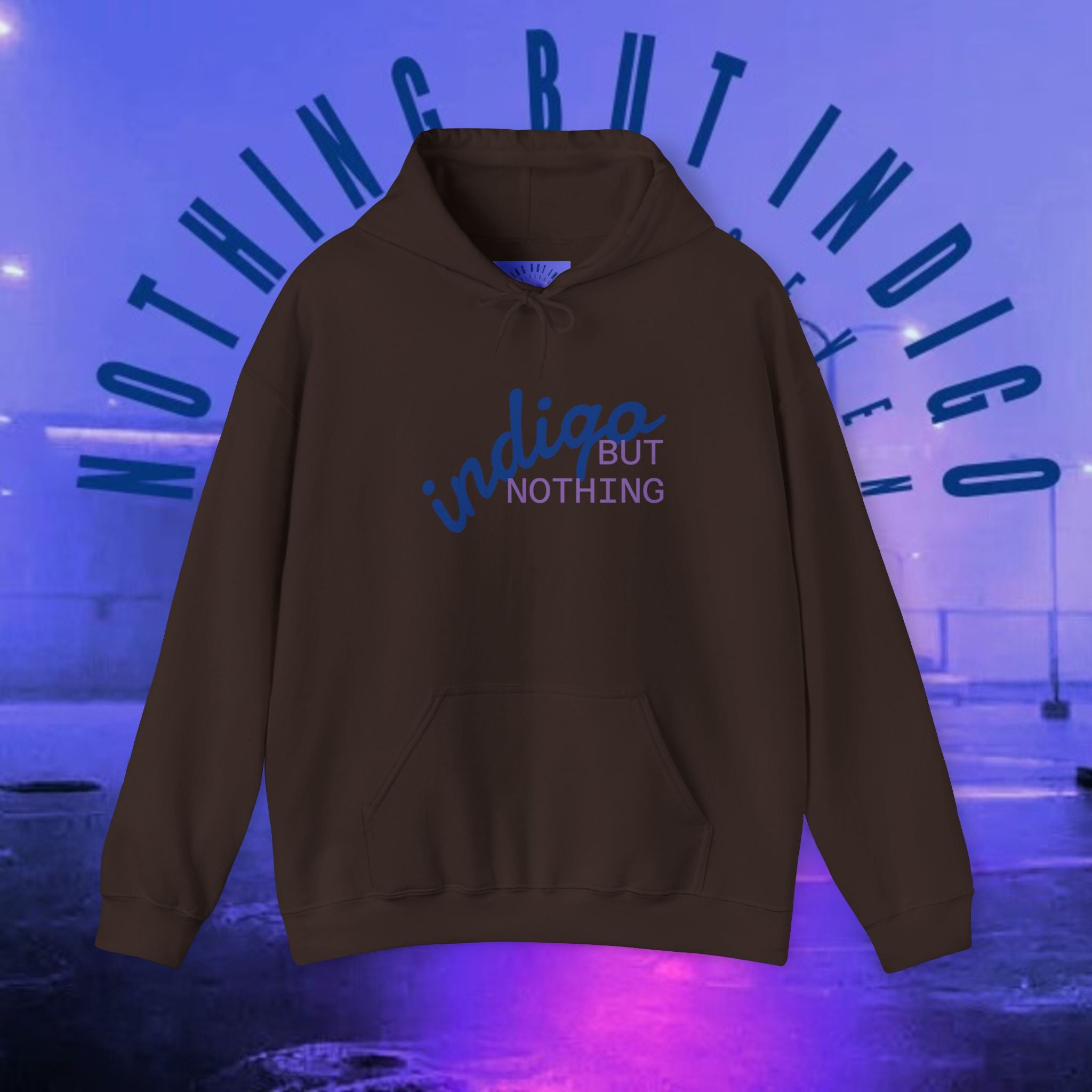 Nothing But Indigo Hoodie — Minimal Script Graphic Pullover
