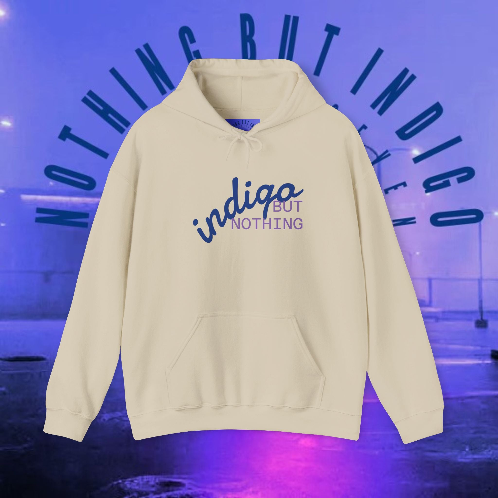 Nothing But Indigo Hoodie — Minimal Script Graphic Pullover