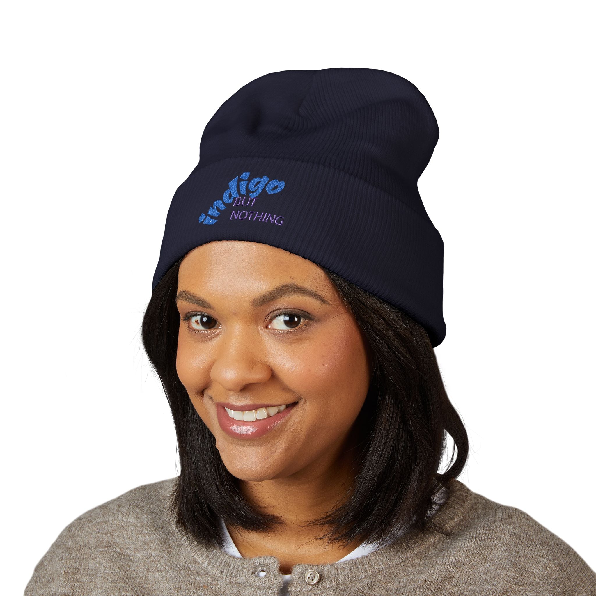 Embroidered 'nothing but indigo' Classic Cuffed Beanie