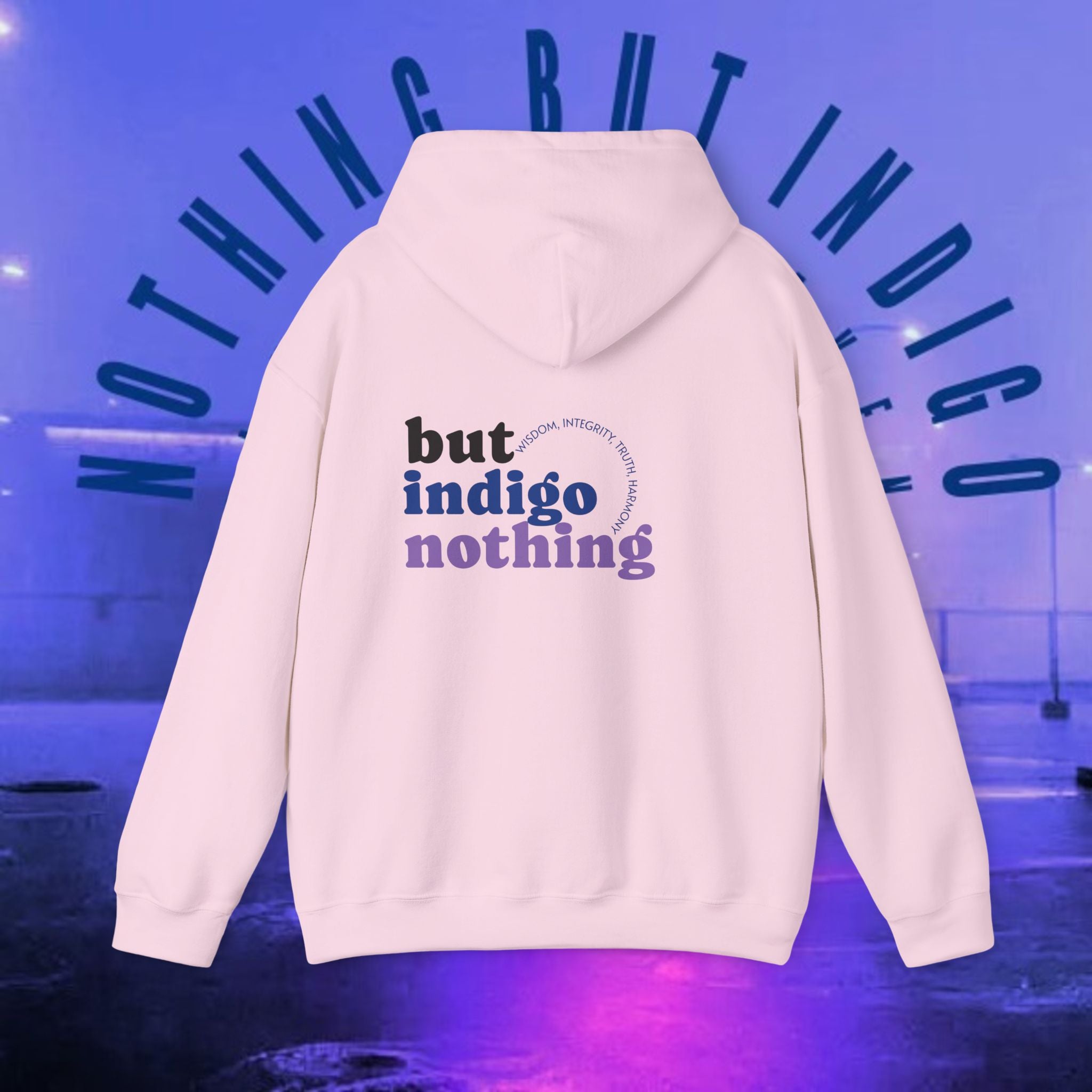 Nothing But Indigo Hoodie — Minimal Script Graphic Pullover