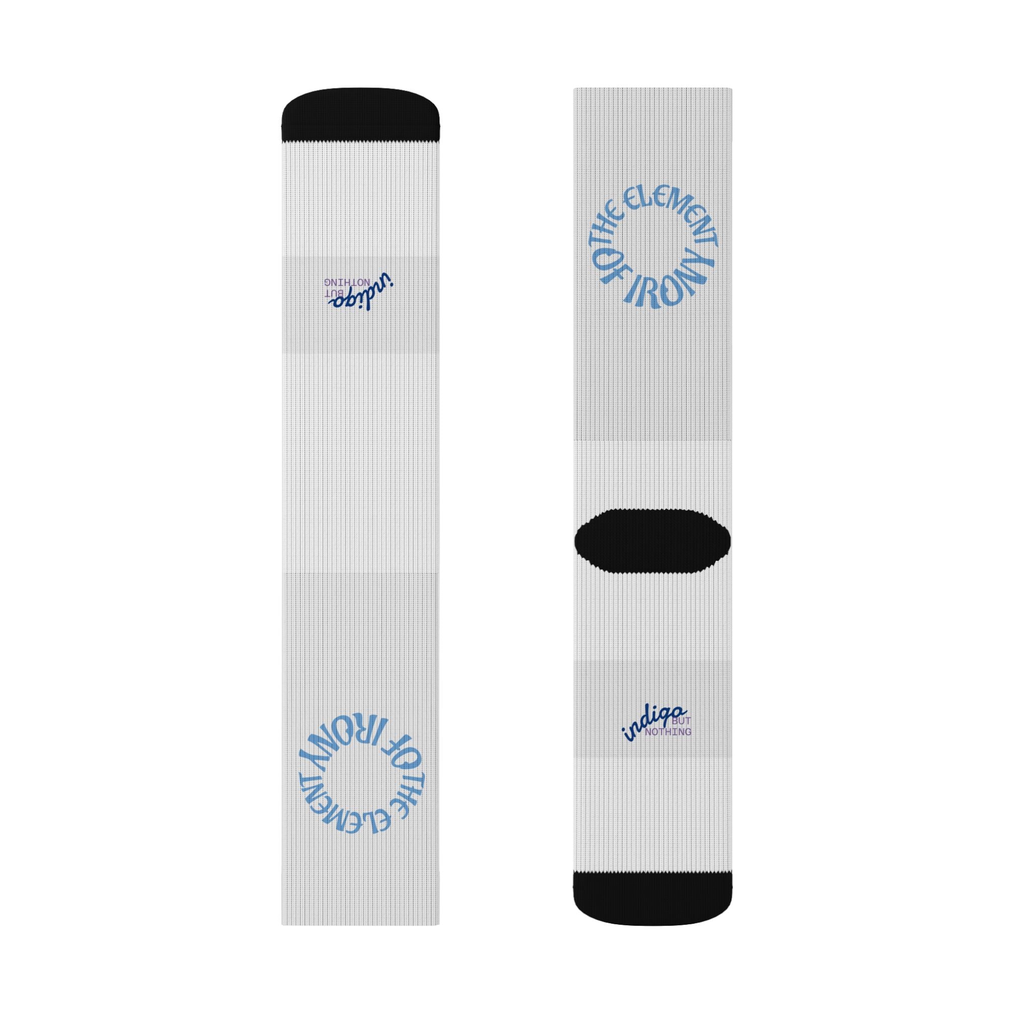Blue Circular 'Element of Irony' Merch Sublimated Crew Socks