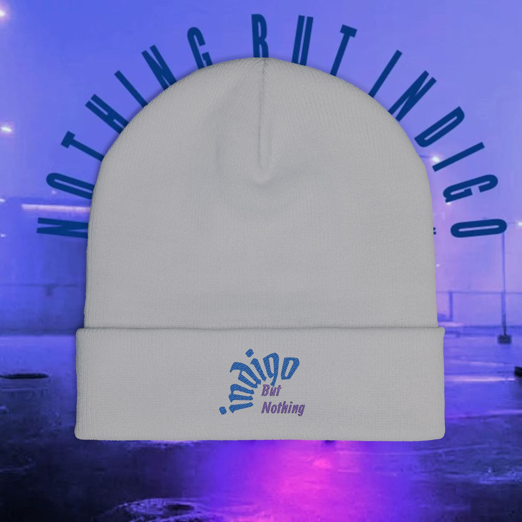 Knit Beanie — 'Nothing But Indigo' Embroidered Cuff Hat