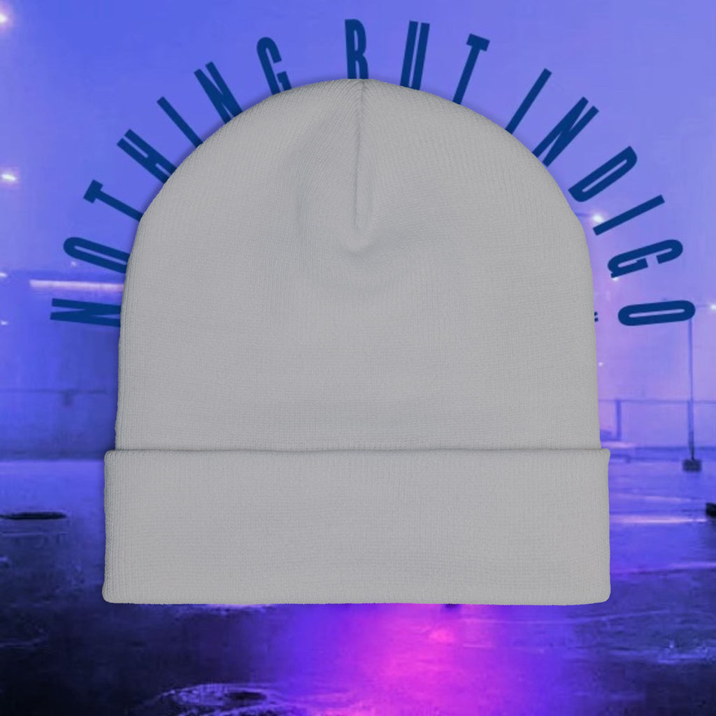Knit Beanie — 'Nothing But Indigo' Embroidered Cuff Hat