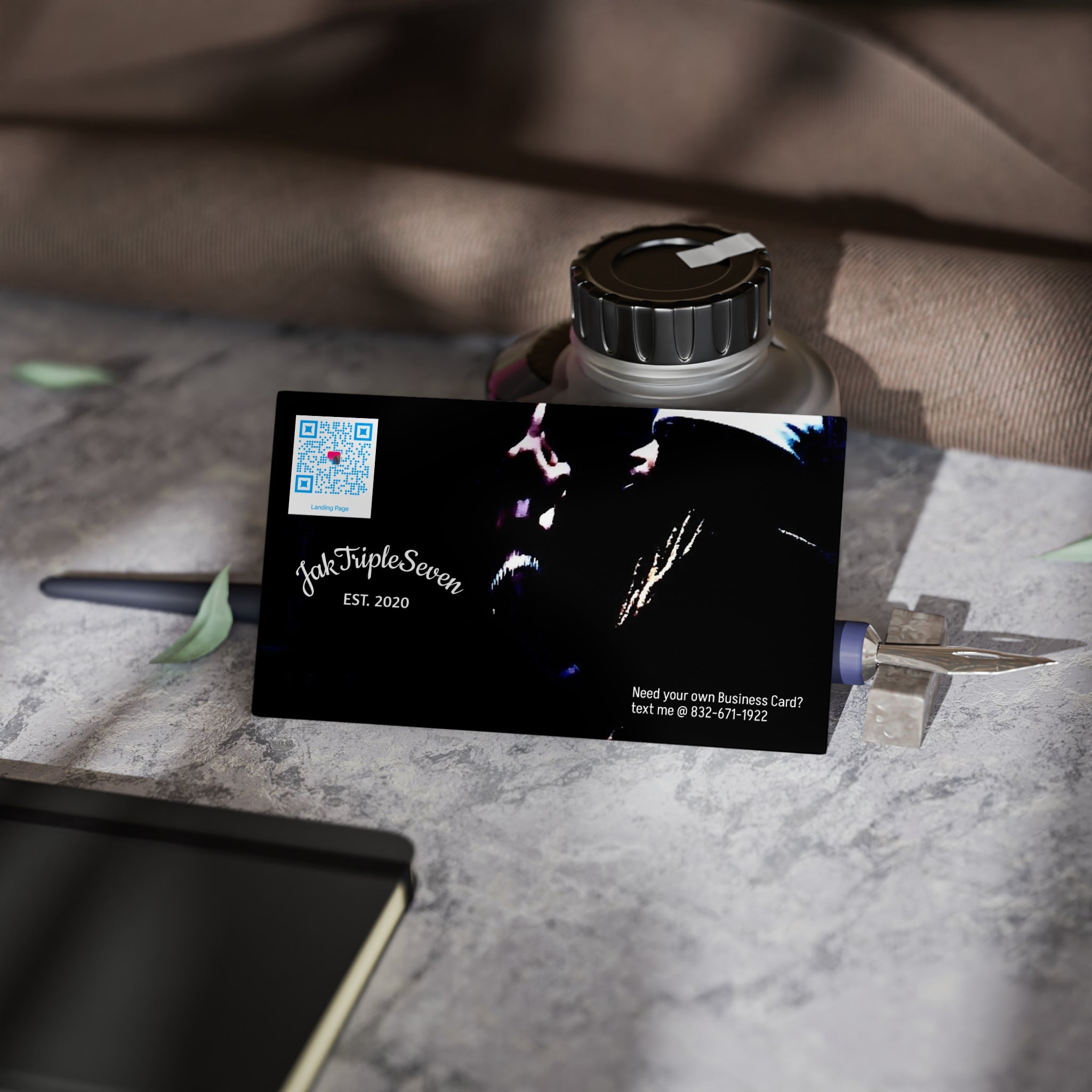 Custom Business Cards — Dark Minimal Musician QR Card (JakTripleSeven EST. 2020)