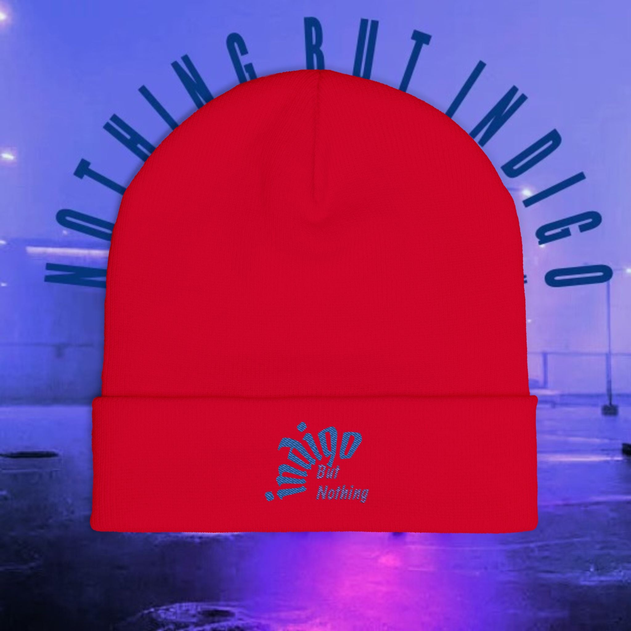 Knit Beanie — 'Nothing But Indigo' Embroidered Cuff Hat